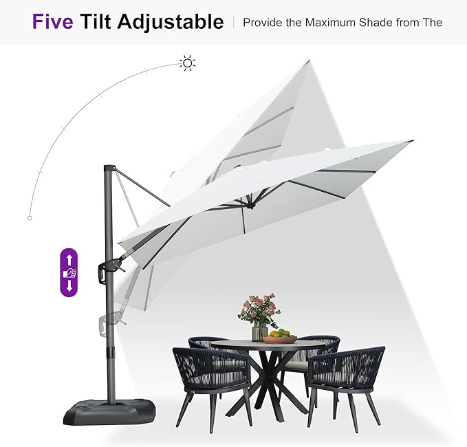 PURPLE LEAF 9 Feet Patio Umbrella Outdoor Cantilever Square Umbrella Aluminum Offset Umbrella with 360-degree Rotation for Garden Deck Pool Patio, White