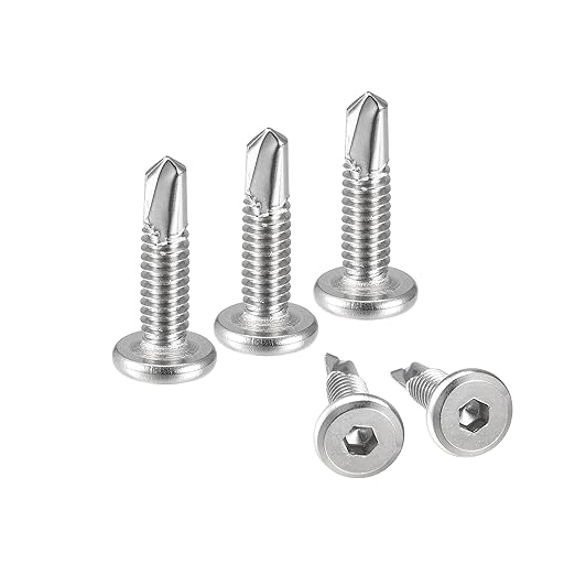 uxcell Hex Socket Self Tapping Screws, 1/4 x 1 410 Stainless Steel Sheet Metal Flat Head Drilling Screw 50pcs, Silver