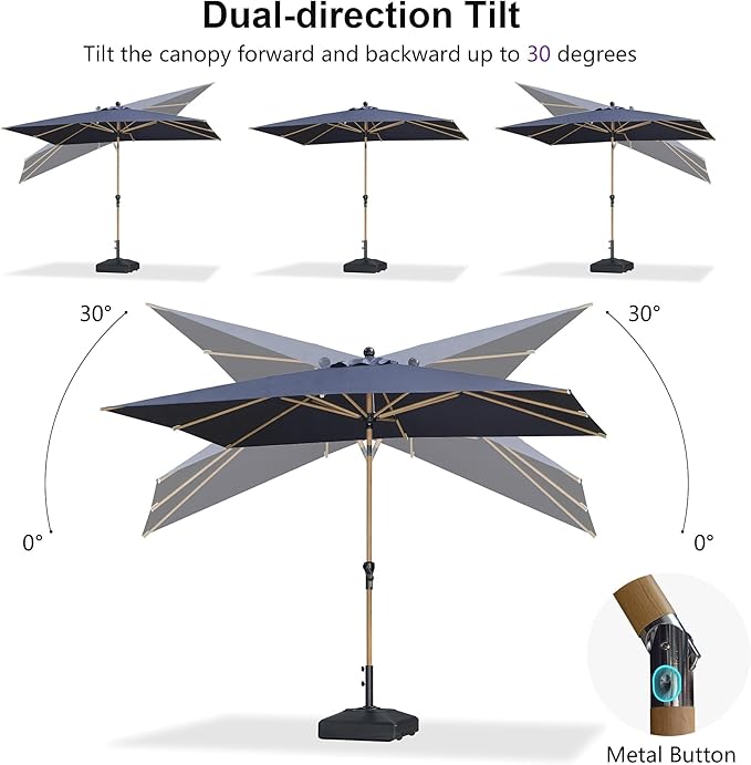 PURPLE LEAF 6.5' x 10' Patio Umbrella Outdoor Table Umbrella Aluminum Market Umbrella with Push Button Tilt & 8 Sturdy Ribs and Crank Rectangular Sun Umbrella for Pool Backyard Beach, Navy Blue