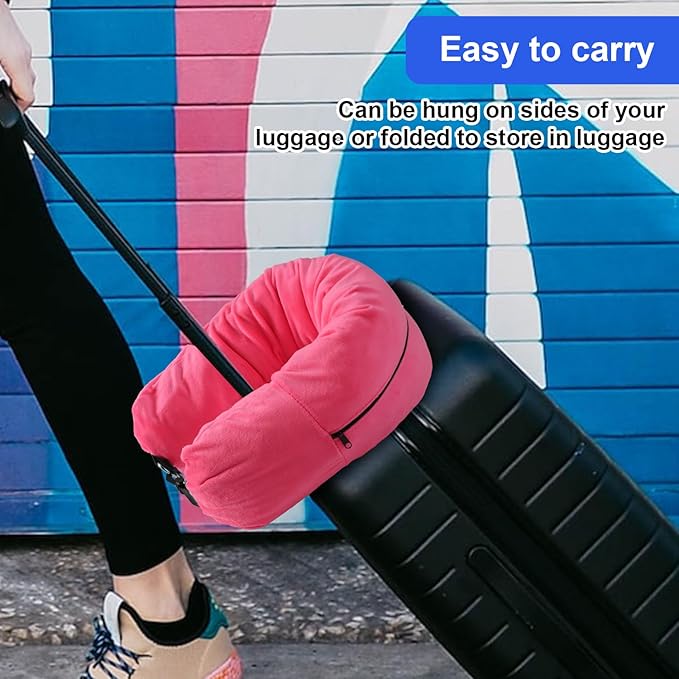 Travel Pillow Stuffable with Clothes, 7.3x31.5in Soft Plush Extra Luggage Airplane Fillable Storage Bag Transformable Neck Body Case Cover, Only Travel Pillowcase, No Filler(Rose Red)