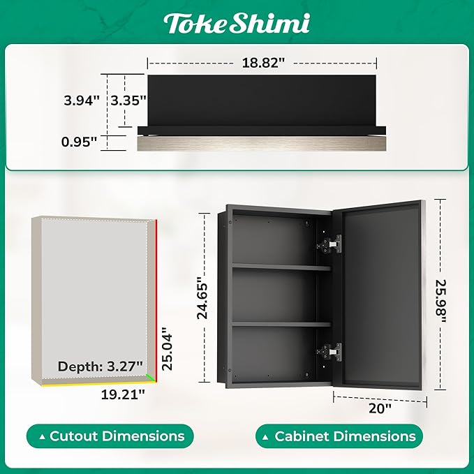 TokeShimi 24x26 Beveled Mirror Medicine Cabinet Recessed, Aluminum Framed Metal Brushed Nickel Medicine Cabinet with Mirrored, Bathroom Mirror with Adjustable Storage and Quiet Hinge