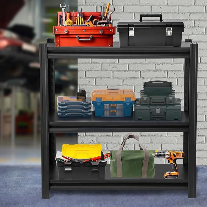 1050LBS Storage Shelves 3 Tier Garage Shelving, Heavy Duty Adjustable Metal Shelves Unit, Easy Assembly Garage Shelving Unit for Industrial, Warehouse, Basement