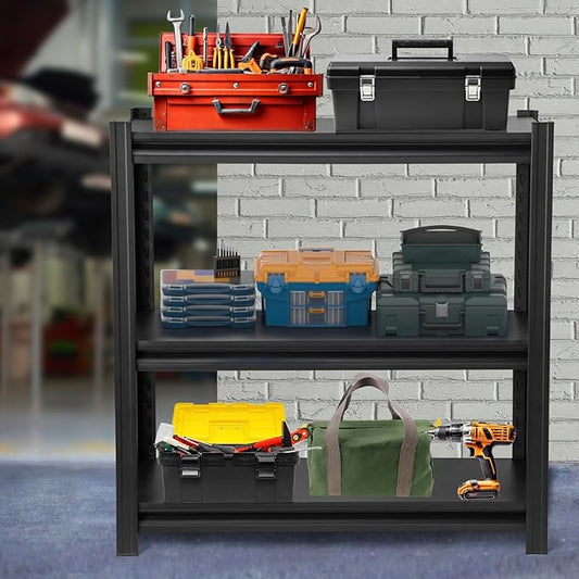 1050LBS Storage Shelves 3 Tier Garage Shelving, Heavy Duty Adjustable Metal Shelves Unit, Easy Assembly Garage Shelving Unit for Industrial, Warehouse, Basement