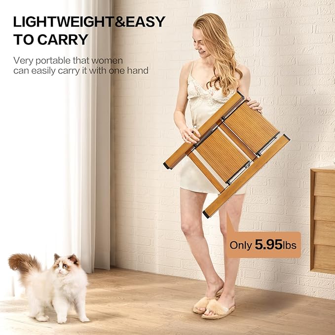 2 Step Ladder, Aluminum Lightweight Folding 2 Step Stool with Anti-Slip Wide Pedal,330lbs Capacity Steel Ladder for Household and Office(Woodgrain)