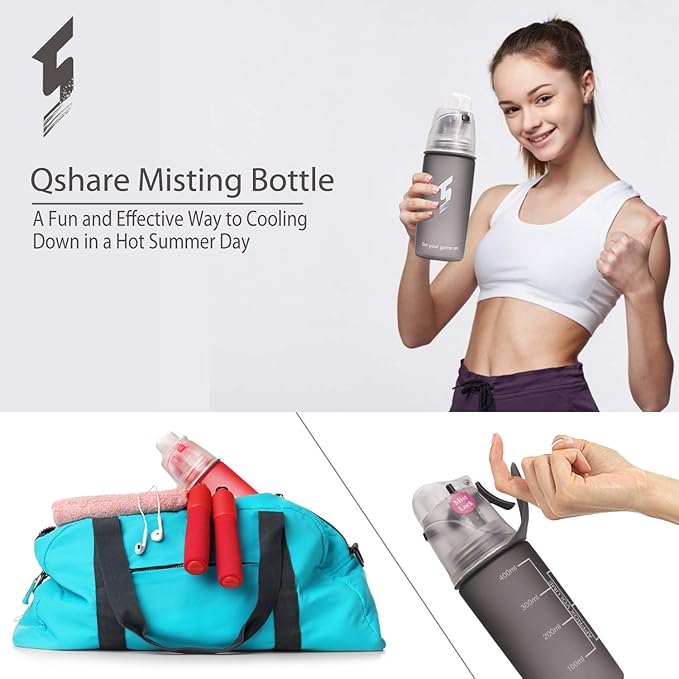 Misting Water Bottle, Spray Mist Sports Bottle for Outdoor Sport Hydration and Cooling Down, BPA-Free Misting Water Bottle with Unique Mist Lock Design (Black-16oz)