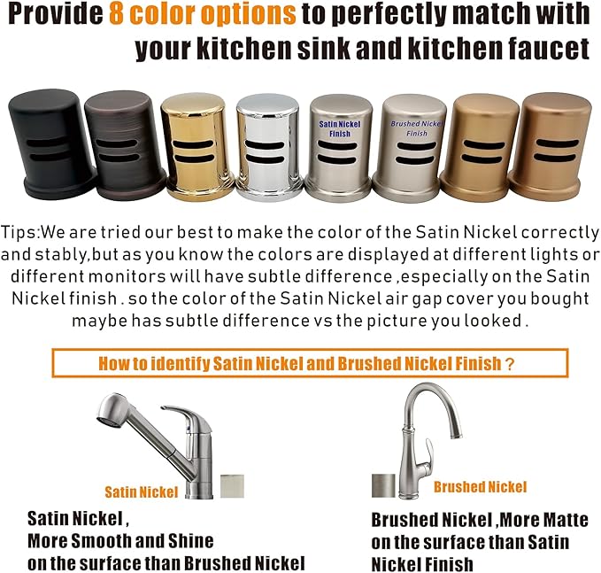 Satin Nickel Dishwasher Air Gap Cover only, Skirted, Replacement air gap dishwasher,Solid Brass, Satin Nickel Finish