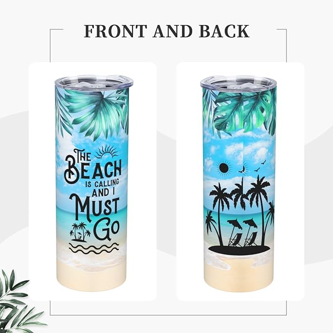 Beach Tumbler Summer Tumbler Vacation Travel Mug Travel Cup Vacation Tumbler Gifts The Beach Is Calling Me Trip Cup Beach Cup Cruise Tumbler Funny Insulated Tumbler With Straw 20oz Stainless Gifts