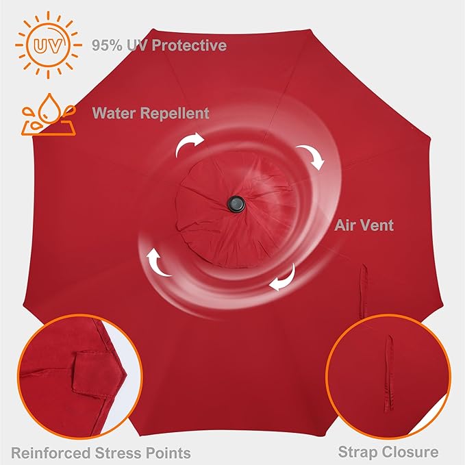 Blissun 9ft Patio Umbrella Replacement Canopy, Market Umbrella Top, Outdoor Table Umbrella Canopy for 8 Ribs, Canopy Only