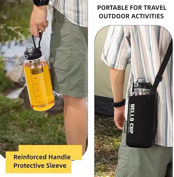 Glass Tea Tumbler with Infuser - 1500ML Large Glass Water Bottle with Sleeve,Glass Tea Infuser Bottle with Lock Lid and Direct Drink Spout,Reusable Sports Water Bottle for Gym Home Outdoor, Leakproof