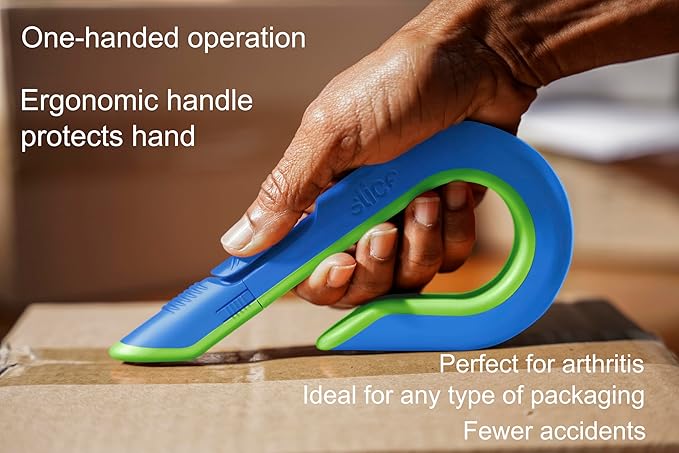 Slice Box Cutter | Manual Retracting | Heavy Duty Utility Knife | Safe Ceramic Blade Lasting 11x Longer than Metal | 1 Pack | Blue