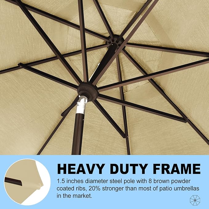 Eurmax USA 10-Year-Non-Fading 10Ft Market Umbrella Outdoor Patio Umbrella Table Umbrella with 8 Ribs,Hand Crank and Ventilation (Sand)