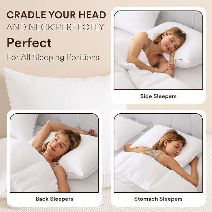 Goose Feather Down Pillows Queen Size Set of 2, Luxury Soft Feather Pillows for Sleeping, Smooth Down-Proof Fabric, Hotel Collection Bed Pillows Surround Fill Polyester (White, 20"x30")