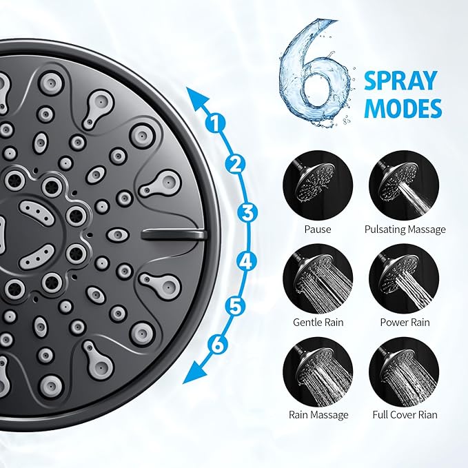 EMBATHER Shower Faucet with Valve, Single Handle Control Shower Valve and Trim Kit, Bathroom Rainfall Shower System with 6 Inch Shower Head, Matte Black