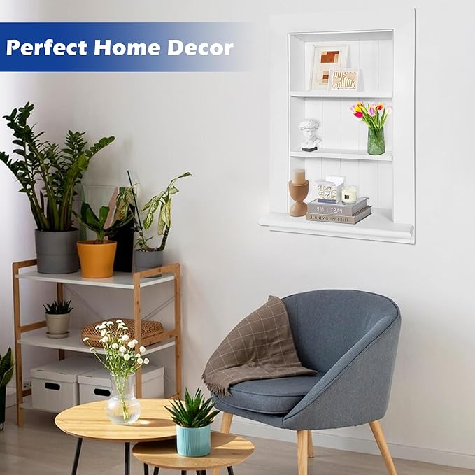 Royxen Bathroom Wall Cabinet with 3-Tier Shelves,Wooden Recessed Medicine Cabinet Over Toilet Storage Cabinet,Bathroom Cabinet Wall Mount for Home Storage, 14 x 24 Inch, White