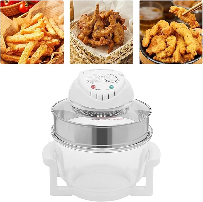 Glass Air Fryer,17L Convection Oven Roaster,360° Viewable Airy Fryer with Expansion Ring and 2 Grills,Halogen Oven Countertop,Air Circulation Cooker,French Fries Roaster Multifunction Cooker