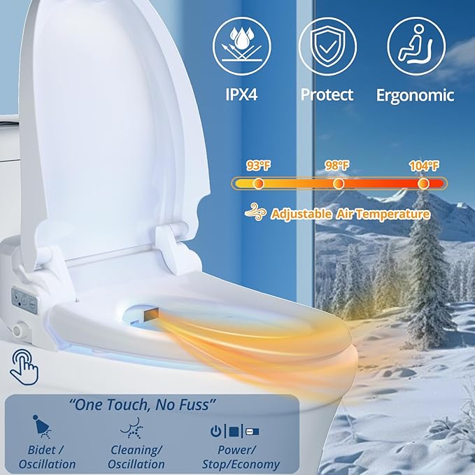 R FLORY Electric Bidet Toilet Seat Elongated Heated Toilet Seat with Bidet Slow Close Lid, Remote Control, Air Pump Flushing, Adjustable Self-Clean Nozzle, Instant Warm Water, Air Dryer, Night Light