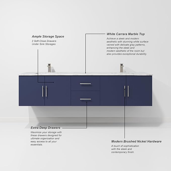 Sonoma 80 in. W x 22 in. D Navy Blue Double Bath Vanity and Carrara Marble Top