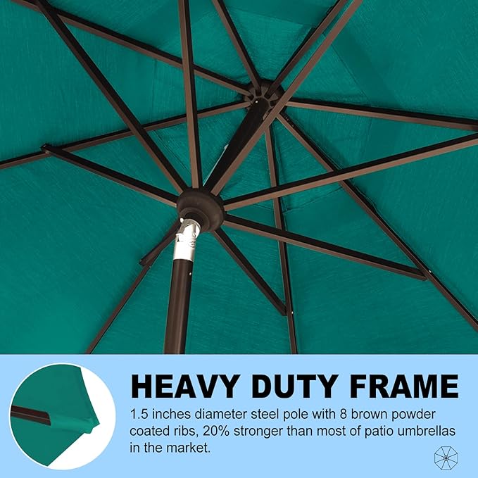 Eurmax USA 10-Year-Non-Fading 10Ft Market Umbrella Outdoor Patio Umbrella Table Umbrella with 8 Ribs,Hand Crank and Ventilation (Teal)