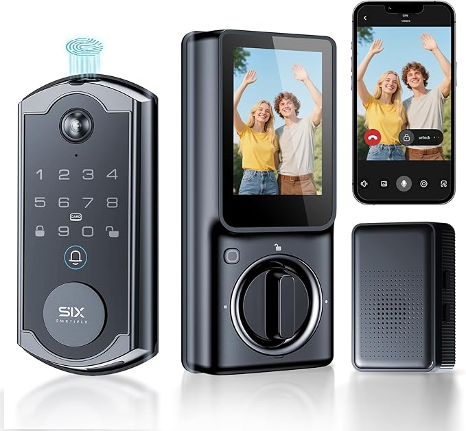 Video Smart Lock S398, 4-in-1 Camera + Video Doorbell + Fingerprint Keyless Door Lock + Indoor Display Monitor, Smart Wi-Fi Deadbolt, App Remote Control, Easy Installation, Chime Included