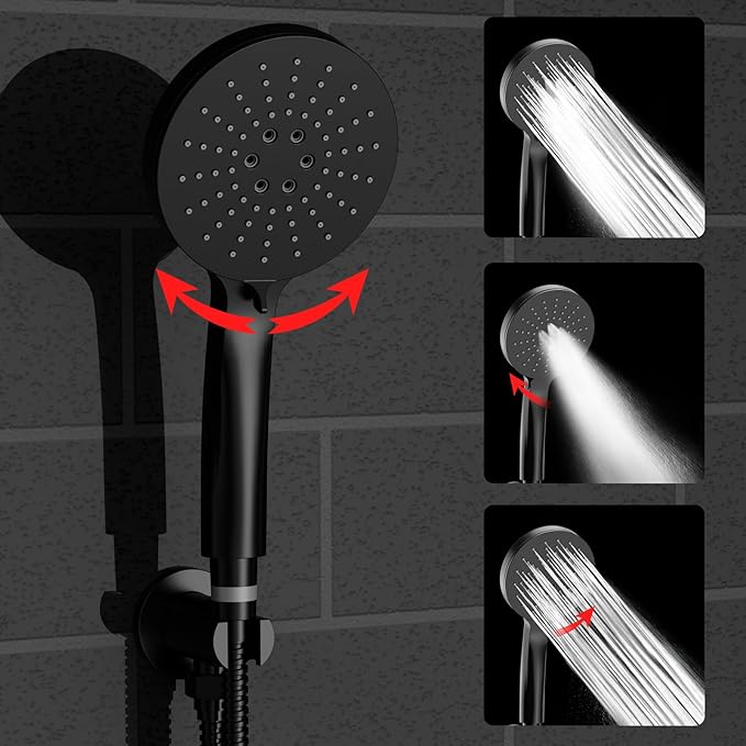 Shower Faucet Set 8IN Brass Rough-In Valve Body Trim Kit Rainfall Included Handle Accessories Complete 2 Functions with Rain Head and Handheld Bathroom Systems (8 Inch Matte Black)