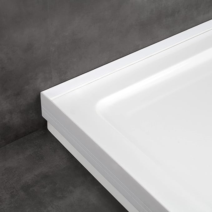 OVE Decors 48-in W x 32-in D Shower Base Pan Rectangle, Hidden Side Drain, White Acrylic, Reversible Design