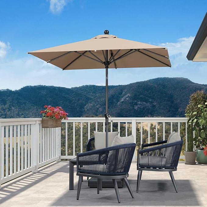 PURPLE LEAF 6.5' x 6.5' Square Patio Umbrella Outdoor Table Umbrella Aluminum Frame Market Umbrella Sun Umbrella with 8 Sturdy Ribs Tilt for Garden Deck Lawn Pool Light Taupe