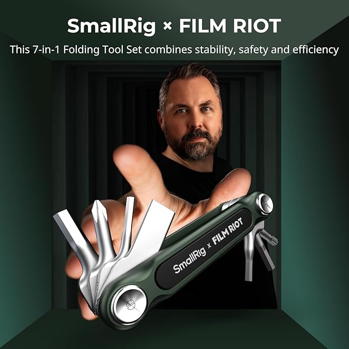 SMALLRIG x FILM RIOT 7-in-1 Folding Tool Set with Screwdrivers and Hex Key Wrenches, Multiple Angle Positioning, Portable and Compact Design (Green) - 4812