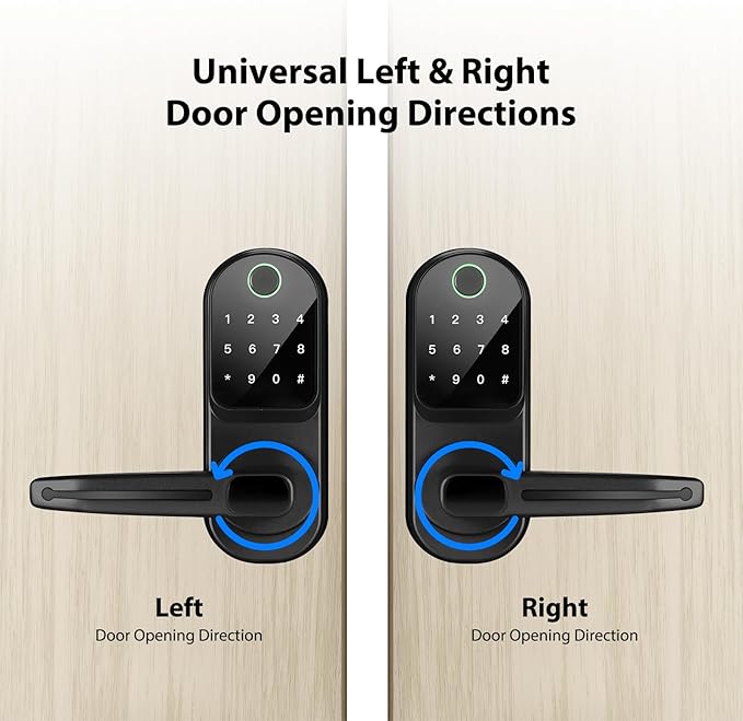 CATCHFACE Fingerprint Door Lock TTLock Smart Lock Biometric Door Lock with Fingerprint,Free App,Share Ekey and IC Card Keyless Entry with Reversible Handle - Matte Black