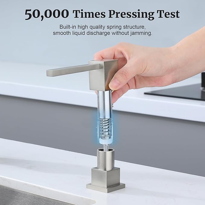 Sink Soap Dispenser for Kitchen Sink Brushed Nickel, All Brass Built-in and Refill from Top Design,Metal Hand Soap & Dish Soap Copper Pump