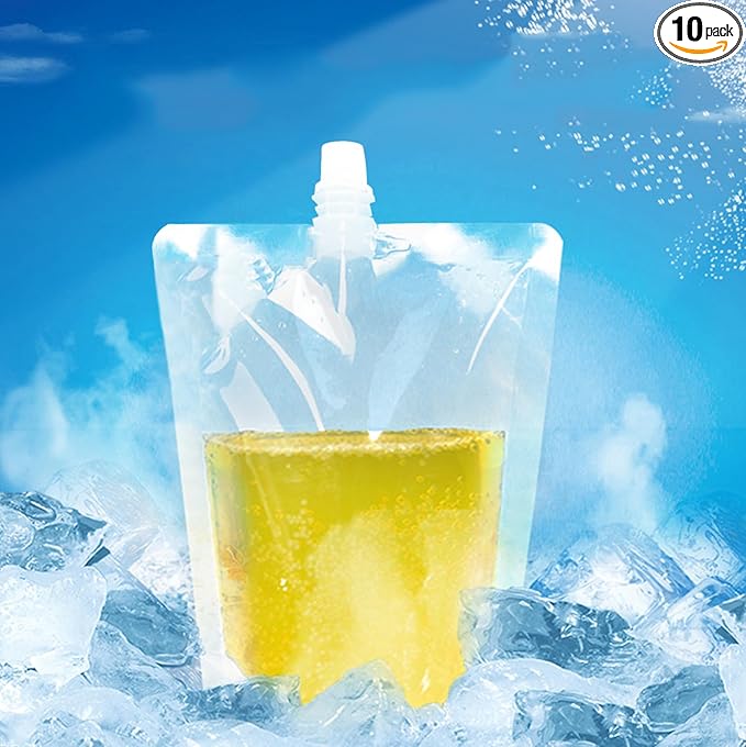 16oz Collapsible Emergency Water Container Bag BPA Food Grade Storage Jug No-Leak Freezable Odorless Drink Juice Pouches for Outdoor Sport Camping Hiking Backpack Plastic Flask(10Pack Straight mouth)