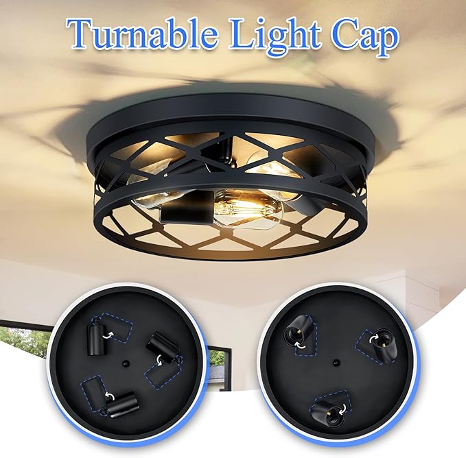 Flush Mount Ceiling Light Fixture, 3-Light Ceiling Light Fixture for Hallway, Black Hallway Light Fixtures Ceiling,Light Fixtures Ceiling Mount for Kitchen,Farmhouse,Hall (1 Pack)