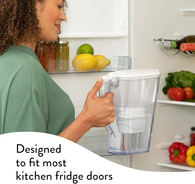 Aqua Optima Water Filter Pitcher for Tap and Drinking Water with 1 Evolve+ Filter, BPA Free, WQA Certified, Liscia Design (White)