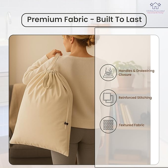 LFH Home Large Premium 100% Cotton Canvas Laundry Bag with Drawstring and Handles Heavy Duty, Multi-Use, and Washable for Home, Travel, College or Storage 28x36 (Pack of 4)-Natural