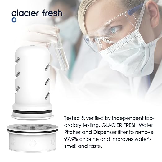 GLACIER FRESH Water Pitcher Filter Replacement for LS Home Dispenser and Pitcher Systems, Reduces Chlorine Taste and Odor, 1 Membrane Micro Filter and 2 Activated Carbon + Ion Exchange Filter