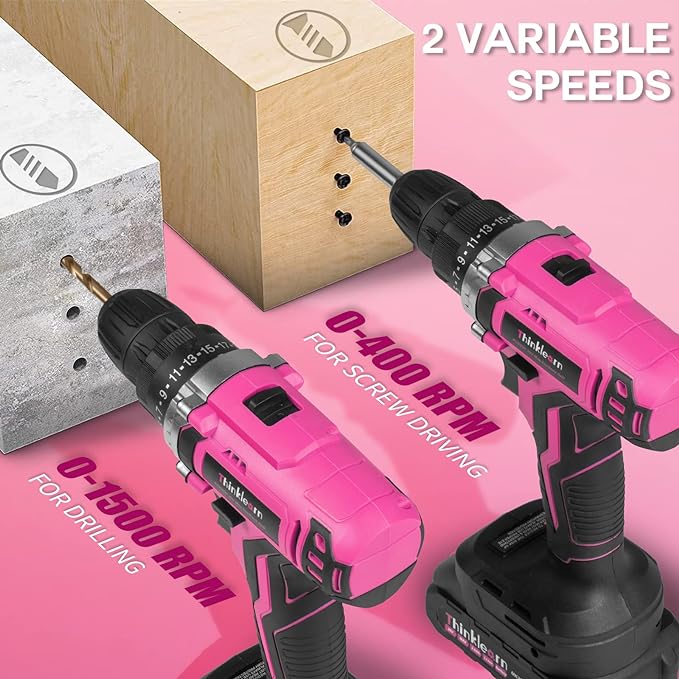 20V Pink Cordless Drill Set - Power Drill/Driver Kit with Drill Brush, Bit Set, 3/8" Keyless Chuck, 2 Variable Speed, 25+1 Torque Setting, Battery and Charger Included, Electric Drill for Home