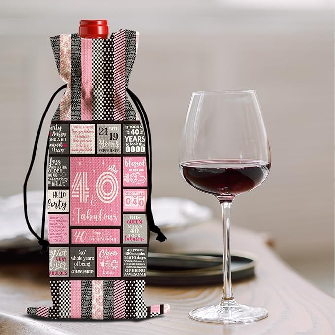 Funny 40th Birthday Gifts Women Men Wine Bag, Happy Anniversary 40th Birthday Party Decorations Man Woman Wine Bags, 40 Year Old Birthday Gifts for Women Wine Bottle Bag