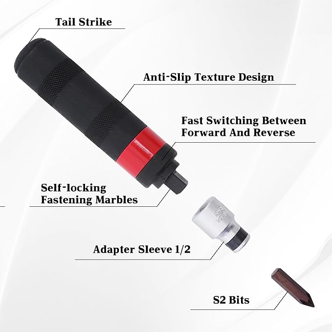 1/2" Hand Manual Reversible Impact Driver Set Extractor-12 PCS Impact Screwdriver S2 Steel Much More Durable Disengage Rusted Fasteners (3/8short impact screwdriver)