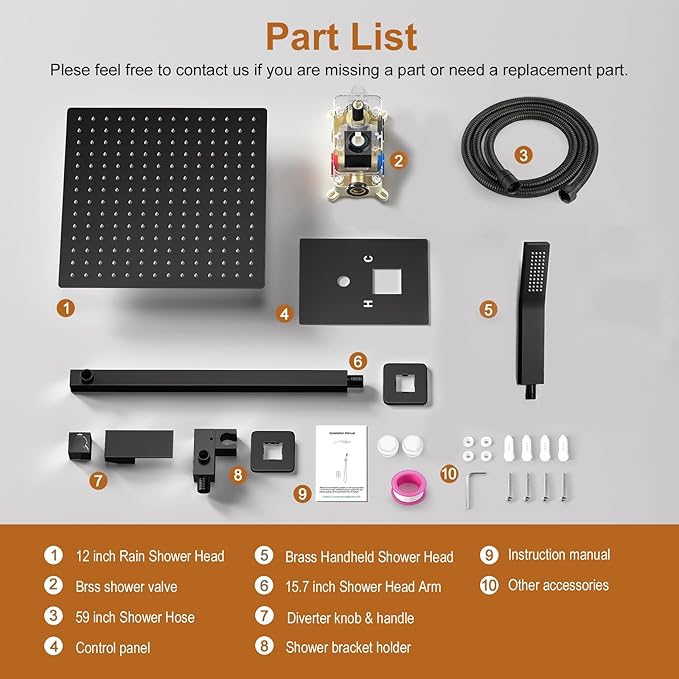 JOMEOO® 12 Inch Matte Black Shower System, Wall Mounted High Pressure Rain Shower Head with Handheld Sprayer, Bathroom Luxury Black Shower Head Shower Faucet Set Rough in Valve Body and Trim