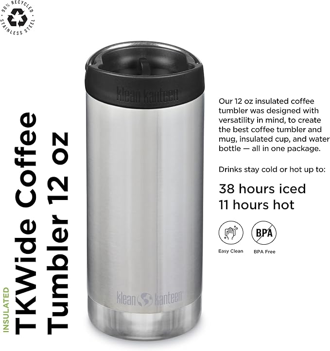 Klean Kanteen TK Wide 12 Oz Brushed Stainless