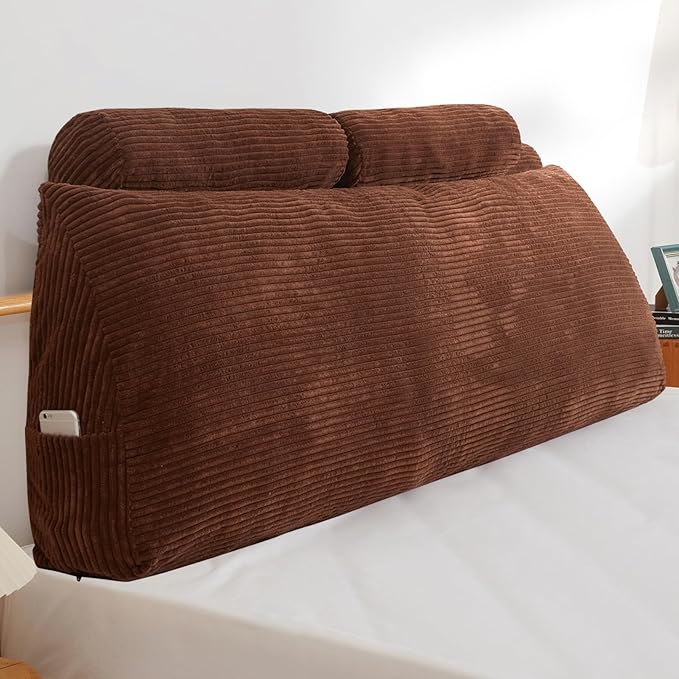 HIGOGOGO Wedge Headboard Pillow, Bed Rest Reading Pillow, Backrest Positioning Support Bolster Cushion with Removable Cover,King Size 76.8X20.4X8.4,Coffee