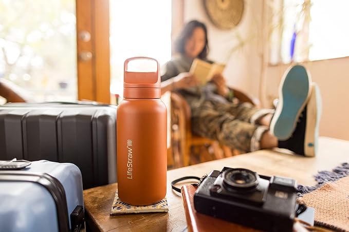 LifeStraw Go Series — Insulated Stainless Steel Water Filter Bottle for Travel and Everyday Use Removes Bacteria, Parasites and Microplastics, Improves Taste, 1L Nordic Noir