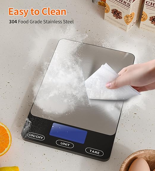 Food Scale -33lb Digital Kitchen Scale for Food Ounces Grams Rechargeable 304 Stainless Steel,Batteries and Type-C Charging | Perfect for Meal Prep, Cooking, and Baking, Black, Larger Size