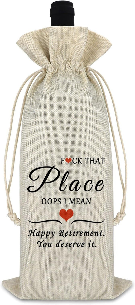Funny Retirement Gifts for Women Men Wine Bag Retirement Gift for Coworkers Teachers Appreciation Gift Retired Farewell Leaving Gift for Colleagues Teachers Day Gift Cotton Burlap Wine Bottle Bag