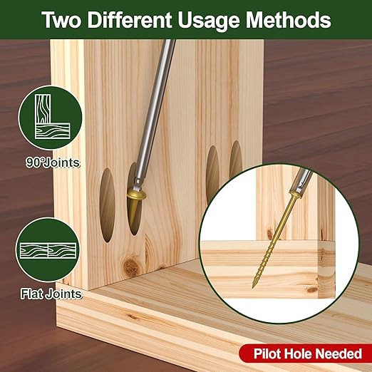 Pocket Hole Screws 1-1/4 Inch，320Pcs Exterior Pocket Screws #8 X 1-1/4" Reverse-Thread 2X Faster Self-Tapping for Woodworking DIY Projects Pocket Joinery Drive Bit Included(Gold)