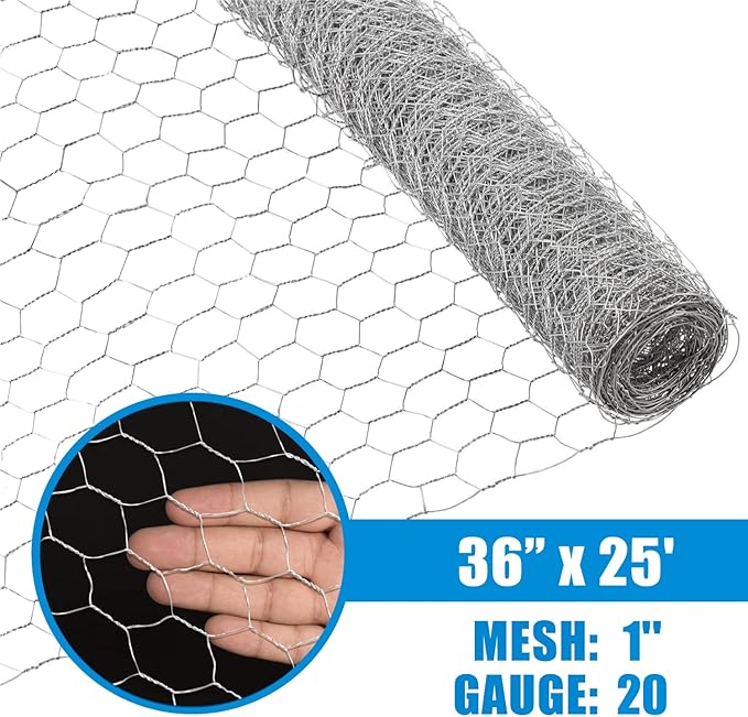 Fencer Wire 20 Gauge Chicken Wire Fence, Galvanized Poultry Hexagonal Netting Crafting, Chicken Coops & Rabbit Rodent Cage, 1-Inch Hex Grid (3 ft. x 25 ft.)