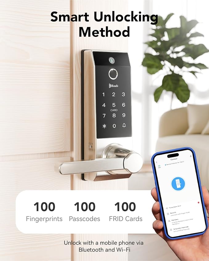Smart Lock Doorbell Fingerprint Smart Door Lock Deadbolt for Homeowners or Parents Door Lock with Camera and Door Handle for Renters, Keyless Entry Door Lock for Front Door (Contour V Sand Nickel)