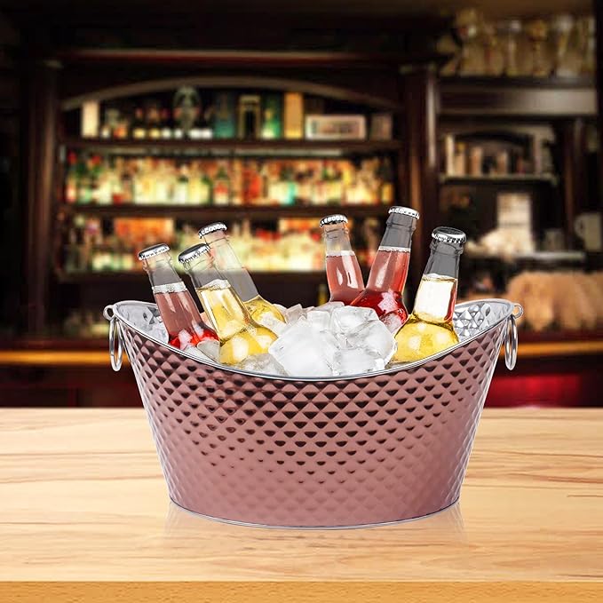 Klmnop Large Ice Bucket, 12L Stainless Steel Beverage Tub with Handles, Rose Gold Drink Tub&Drink Buckets for Parties(RoseGold)