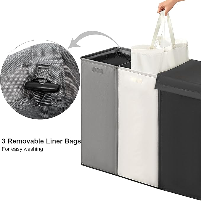 WOWLIVE 230L Laundry Baseket with Lid and Removable Laundry Bags,Large Laundry Hamper 3 Section Collapsible Dirty Clothes Hamper with Handles for Laundry Room,College Dorm,Bathroom