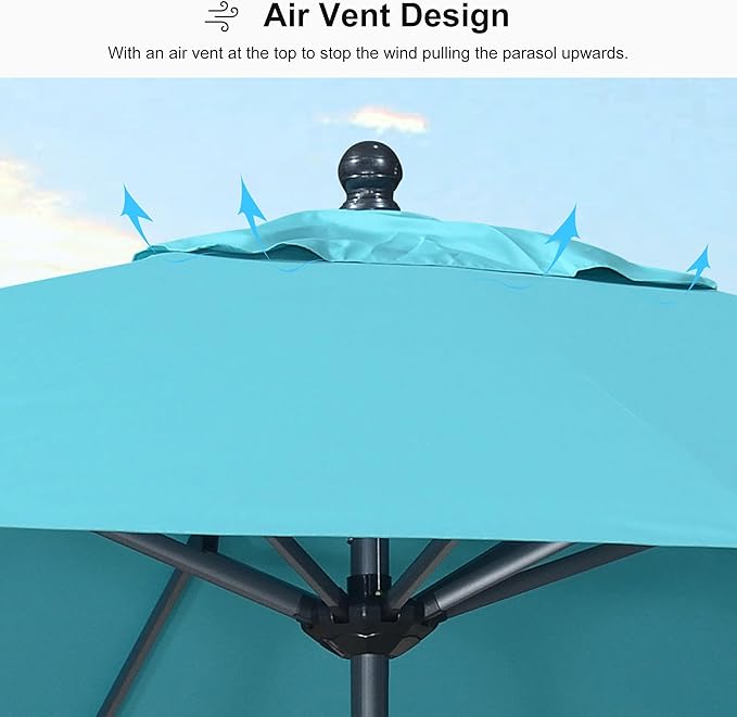 PURPLE LEAF 6.5' x 6.5' Square Patio Umbrella Outdoor Table Umbrella Aluminum Frame Market Umbrella Sun Umbrella with 8 Sturdy Ribs Tilt for Garden Deck Lawn Pool Light Turquoise Blue