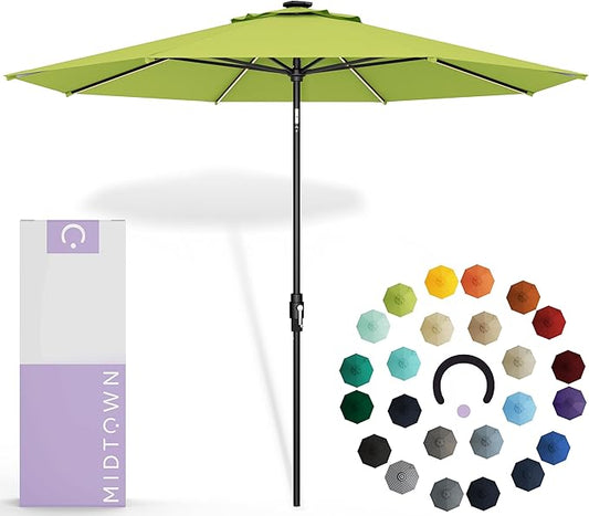 Midtown Umbrellas Led Swilt Sunbrella Umbrella, 8 Foot Patio Umbrella In Sunbrella Macaw Acrylic Fabric - Deck Patio Umbrella, Backyard Umbrella, Garden Umbrella & Pool Umbrella - Black Pole